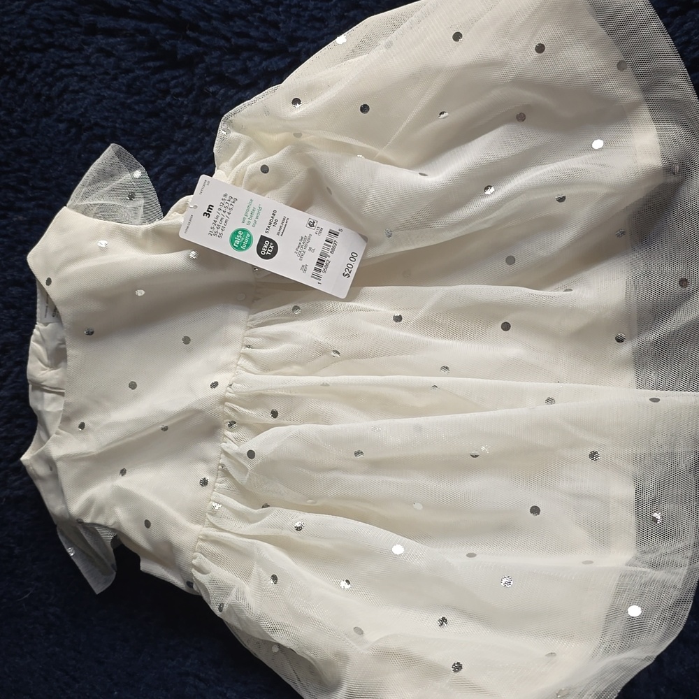 Carter's White Dress with Silver Dots